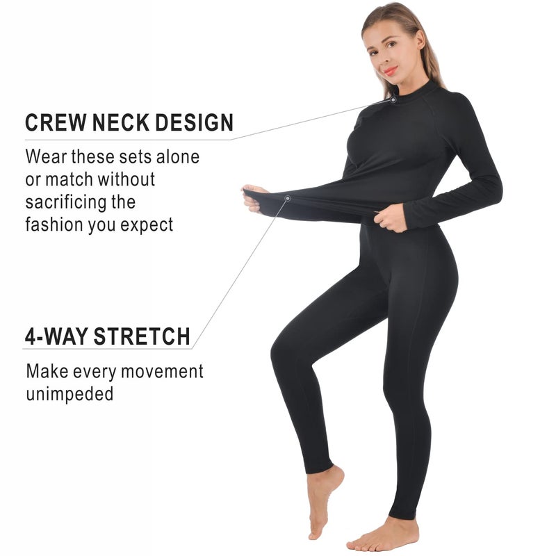 qualidyne Thermal Underwear for Women Long Johns Ultra-Soft Base Layer Pajama Set Winter Cold Weather Top and Bottom Black - Image 4